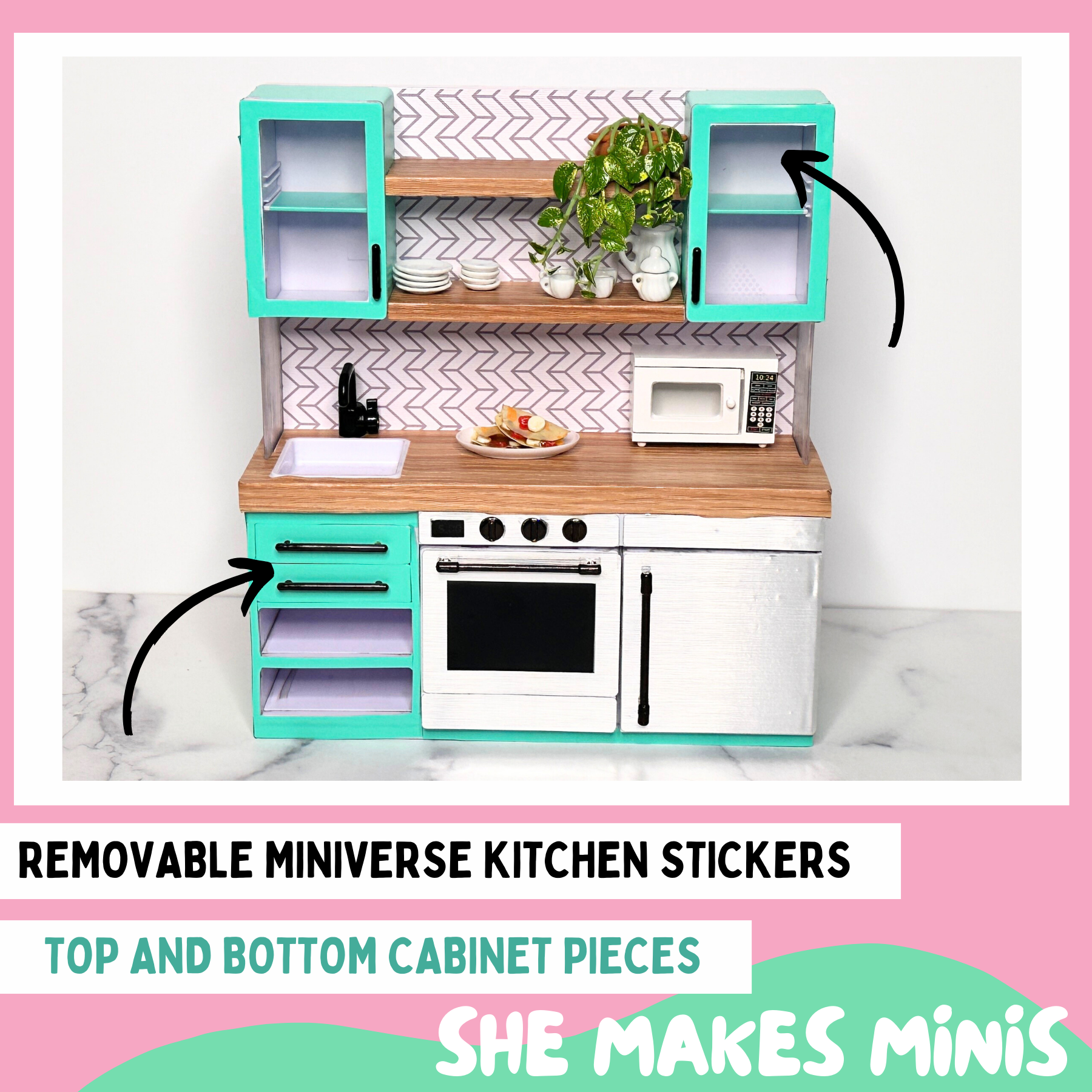 Mini Kitchen Removable Vinyl Stickers CABINETS ONLY She Makes Minis   1 