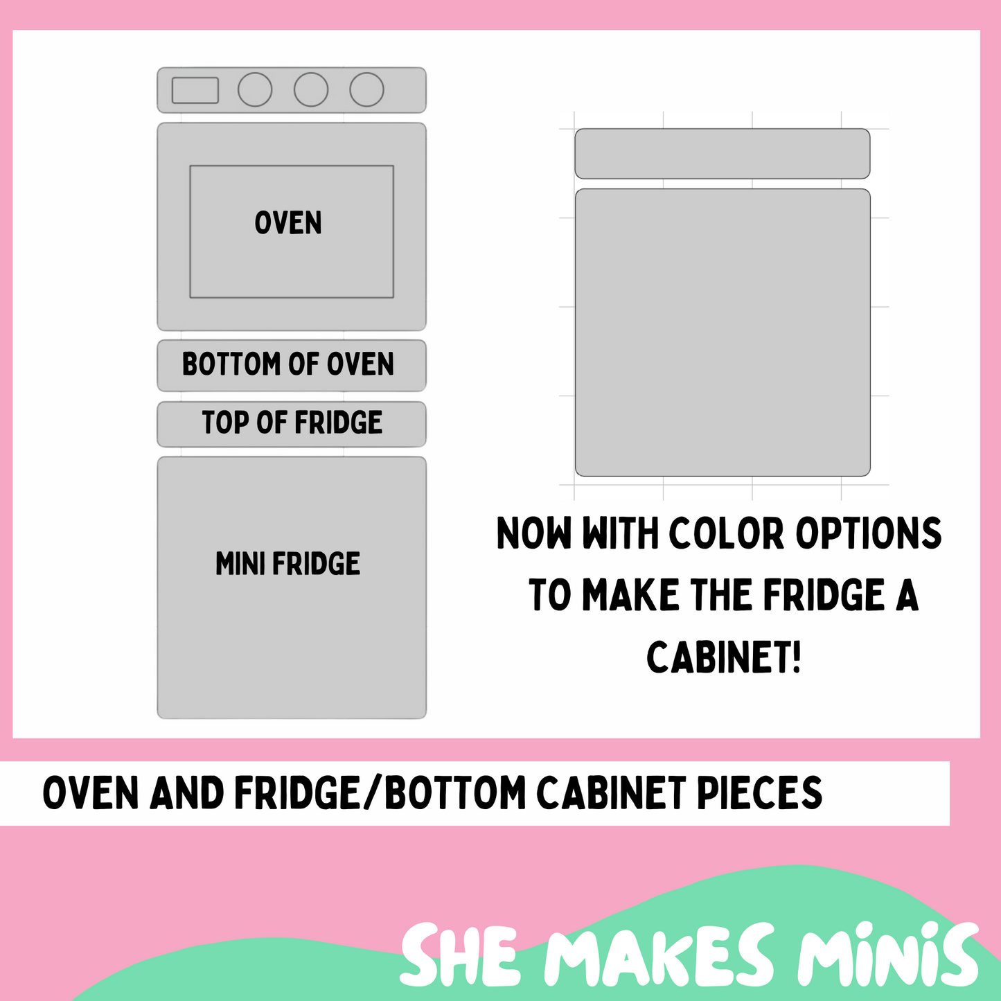 Mini Kitchen Removable Vinyl Stickers (OVEN and FRIDGE/BOTTOM CABINET ONLY)