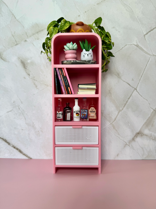 Miniature Bookshelf with Rattan Drawers - 1:6 Scale