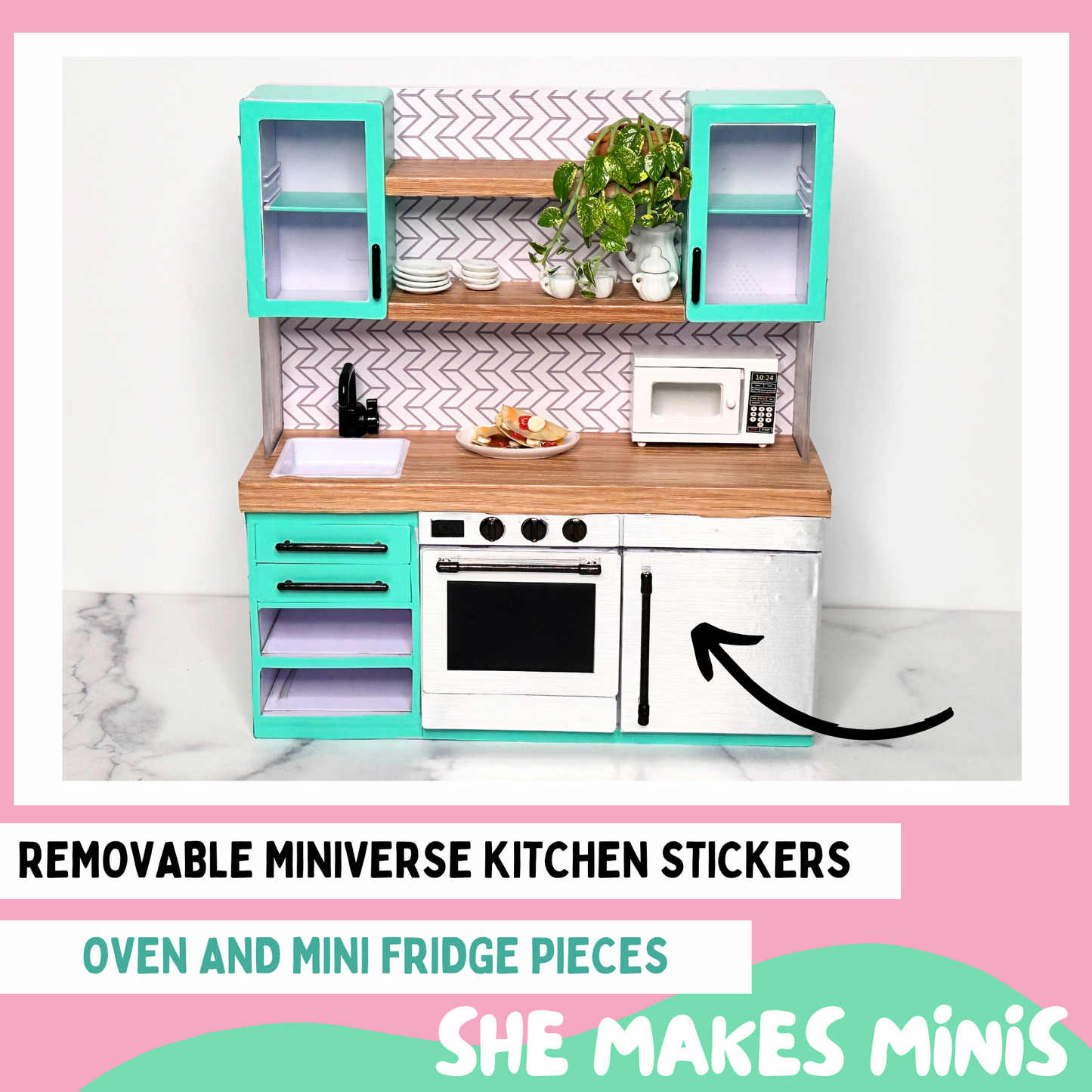 Mini Kitchen Removable Vinyl Stickers (OVEN and FRIDGE/BOTTOM CABINET ONLY)